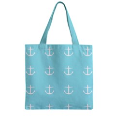 Aqua Anchor Zipper Grocery Tote Bag by snowwhitegirl