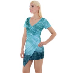 Green Ocean Splash Short Sleeve Asymmetric Mini Dress by snowwhitegirl