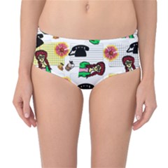 Office Girl Pattern Mid-waist Bikini Bottoms