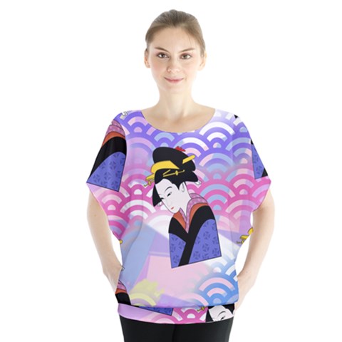 Japanese Abstract Blue Blouse by snowwhitegirl