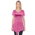 Knitted Wool Bright Pink Short Sleeve Tunic  View1