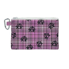 Pink  Plaid Anarchy Canvas Cosmetic Bag (medium) by snowwhitegirl