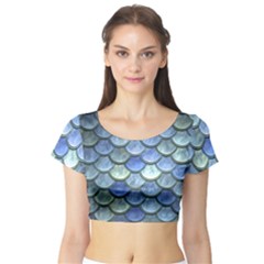 Blue Mermaid Scale Short Sleeve Crop Top by snowwhitegirl