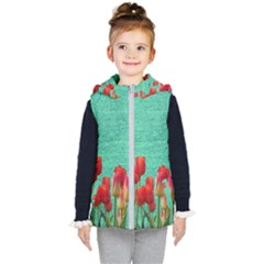 Green Denim Flowers Kid s Hooded Puffer Vest by snowwhitegirl