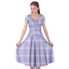 Pink Blue Plaid Cap Sleeve Wrap Front Dress by snowwhitegirl