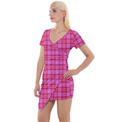 Valentine Pink Red Plaid Short Sleeve Asymmetric Mini Dress by snowwhitegirl