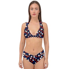 Eye Dots Red Blue Double Strap Halter Bikini Set by snowwhitegirl