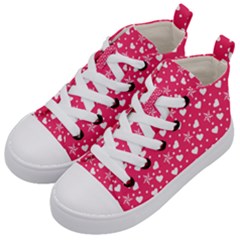 Hearts And Star Dot Pink Kid s Mid-top Canvas Sneakers by snowwhitegirl