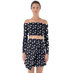 Hearts And Star Dot Black Off Shoulder Top With Skirt Set by snowwhitegirl