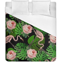 Flamingo Floral Black Duvet Cover (california King Size) by snowwhitegirl