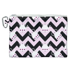 Pink Teapot Chevron Canvas Cosmetic Bag (xl) by snowwhitegirl