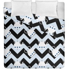 Blue Teapot Chevron Duvet Cover Double Side (king Size) by snowwhitegirl