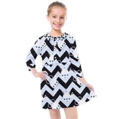 Blue Teapot Chevron Kids  Quarter Sleeve Shirt Dress