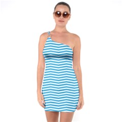 Oktoberfest Bavarian Blue And White Chevron Stripes One Soulder Bodycon Dress by PodArtist