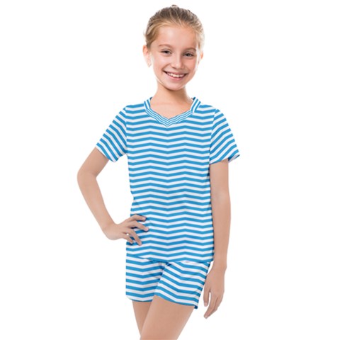 Oktoberfest Bavarian Blue And White Chevron Stripes Kids  Mesh Tee And Shorts Set by PodArtist