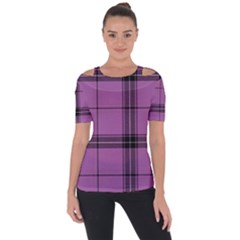 Lilac Plaid Shoulder Cut Out Short Sleeve Top