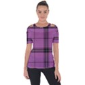 Lilac Plaid Shoulder Cut Out Short Sleeve Top View1