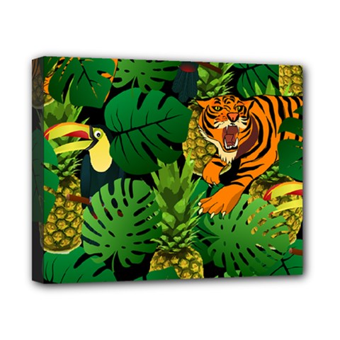 Tropical Pelican Tiger Jungle Black Canvas 10  X 8  (stretched) by snowwhitegirl