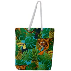 Tropical Pelican Tiger Jungle Blue Full Print Rope Handle Tote (large) by snowwhitegirl