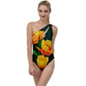 Yellow Orange Tulip Flowers To One Side Swimsuit View1