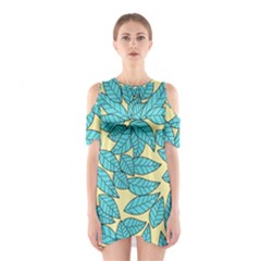 Leaves Dried Leaves Stamping Shoulder Cutout One Piece Dress by Nexatart