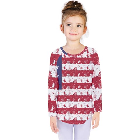 Usa Flag Halloween Holiday Nightmare Stripes Kids  Long Sleeve Tee by PodArtist