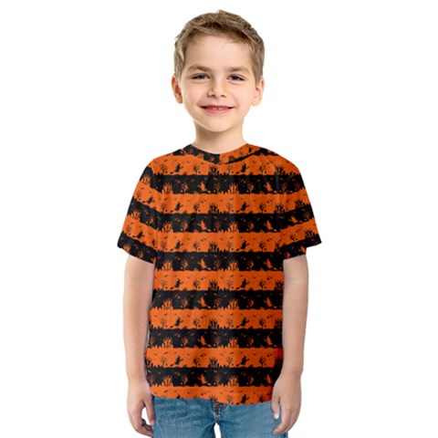 Orange And Black Spooky Halloween Nightmare Stripes Kids  Sport Mesh Tee by PodArtist