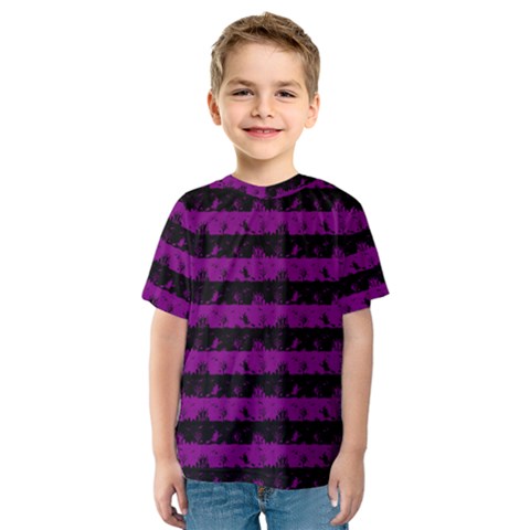 Zombie Purple And Black Halloween Nightmare Stripes  Kids  Sport Mesh Tee by PodArtist