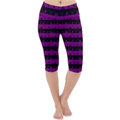 Zombie Purple And Black Halloween Nightmare Stripes  Lightweight Velour Cropped Yoga Leggings by PodArtist