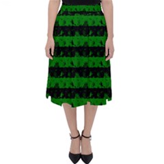 Alien Green And Black Halloween Nightmare Stripes  Classic Midi Skirt by PodArtist