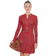 Red Flowers On Red Print Background By Flipstylez Designs Long Sleeve Panel Dress by flipstylezfashionsLLC