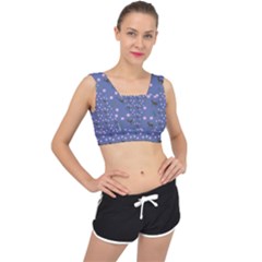 Blue Deer Pattern V-back Sports Bra by snowwhitegirl