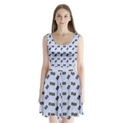 Retro Typewriter Blue Pattern Split Back Mini Dress  by snowwhitegirl