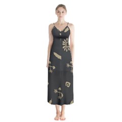 Pattern Seamless American Culture Button Up Chiffon Maxi Dress