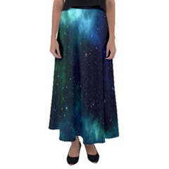 Galaxy Sky Blue Green Flared Maxi Skirt by snowwhitegirl