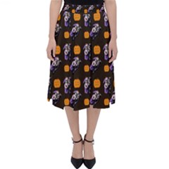 Halloween Skeleton Pumpkin Pattern Brown Classic Midi Skirt by snowwhitegirl