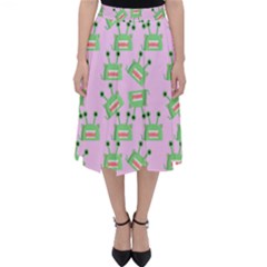 Green Alien Monster Pattern Pink Classic Midi Skirt by snowwhitegirl