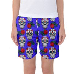 Skull Pattern Blue Women s Basketball Shorts by snowwhitegirl