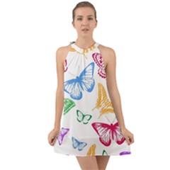 Butterfly Butterflies Vintage Halter Tie Back Chiffon Dress