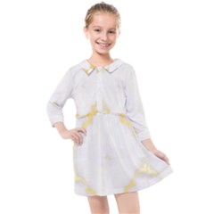 White Marble Pattern By Flipstylez Designs Kids  Quarter Sleeve Shirt Dress