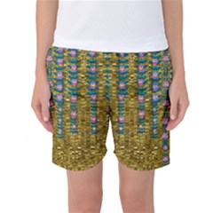 Gold Jungle And Paradise Liana Flowers Women s Basketball Shorts by pepitasart