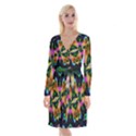 Butterfly Color Pop Art Long Sleeve Velvet Front Wrap Dress View1