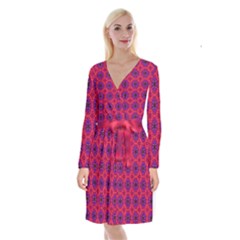 Retro Abstract Boho Unique Long Sleeve Velvet Front Wrap Dress