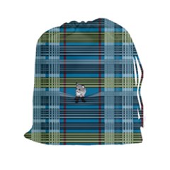 Playing With Plaid Kitten (blue) Pattern Drawstring Pouch (xxl) by emilyzragz