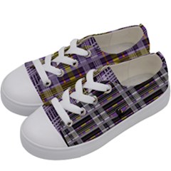 Playing With Plaid Kitten (purple) Halloween Pattern Kids  Low Top Canvas Sneakers