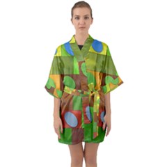 Easter Egg Happy Easter Colorful Quarter Sleeve Kimono Robe by Sapixe