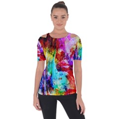 Background Art Abstract Watercolor Shoulder Cut Out Short Sleeve Top