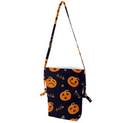 Funny Scary Black Orange Halloween Pumpkins Pattern Folding Shoulder Bag by HalloweenParty