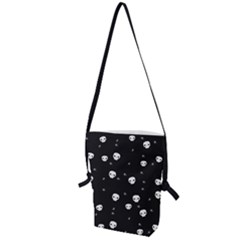 Pattern Skull Stars Halloween Gothic On Black Background Folding Shoulder Bag by genx