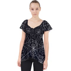 Pattern Spiderweb Halloween Gothic On Black Background Lace Front Dolly Top by genx